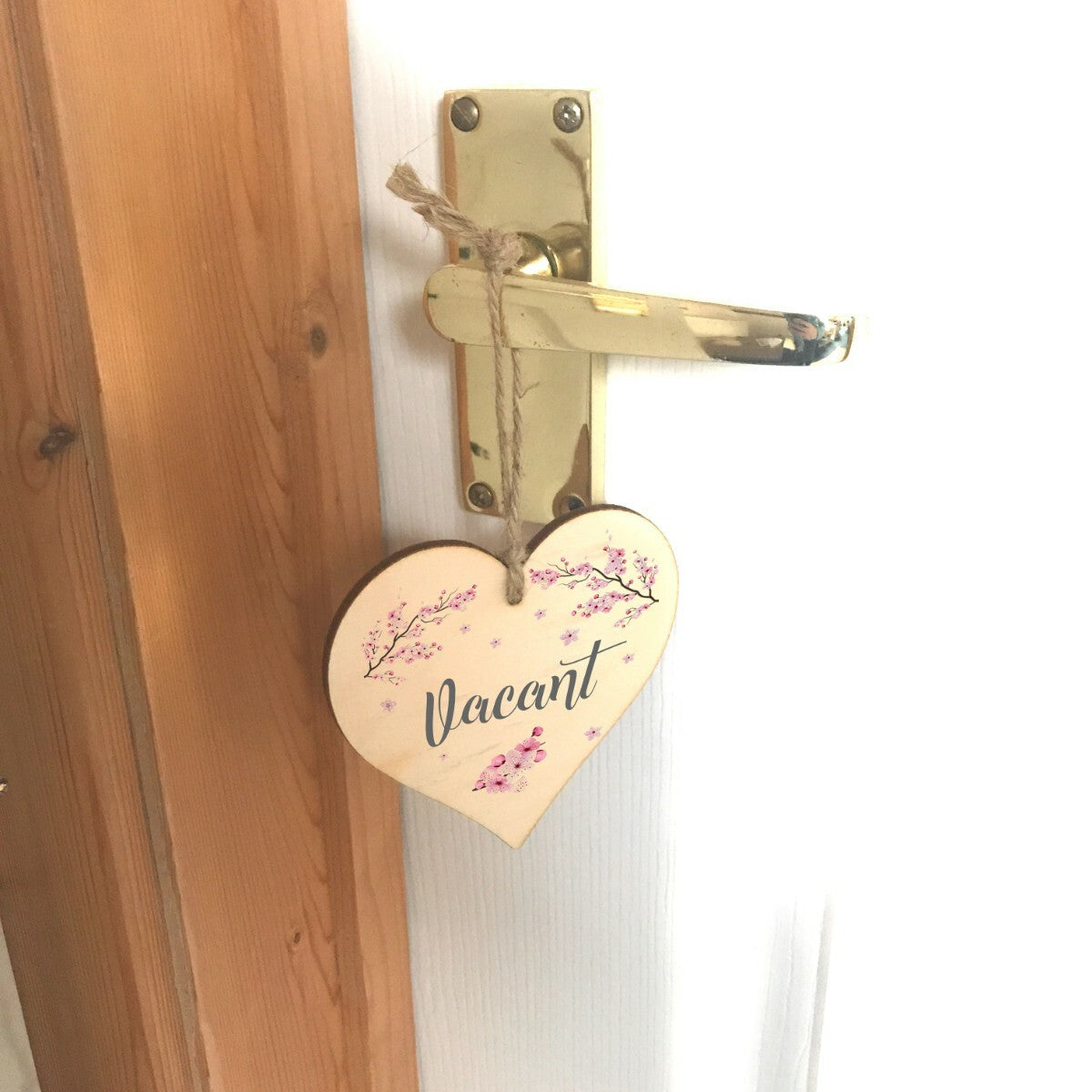 Engaged Vacant Double Sided Wooden Cherry Blossom Heart Door Sign