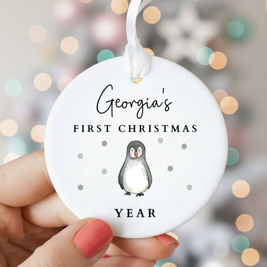 Personalised Baby's 1st Christmas Bauble - Penguin Design