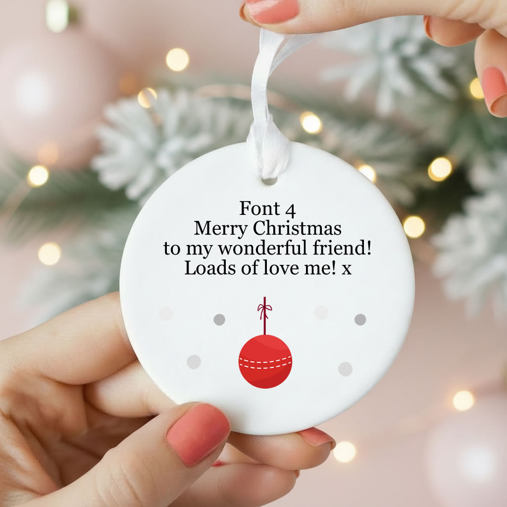 Personalised Wording Cricket Ball Ceramic Christmas Ornament