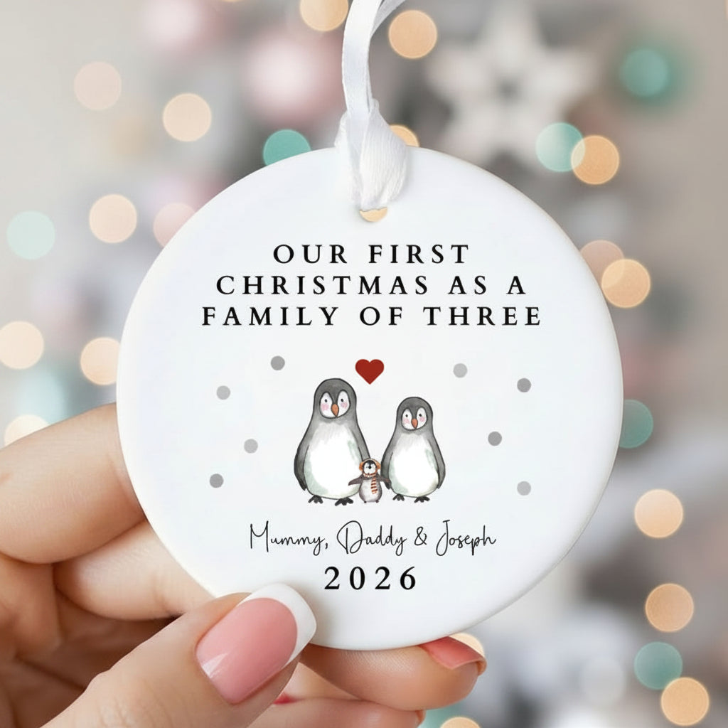 Personalised Our First Christmas Family Of Three Christmas Ornament