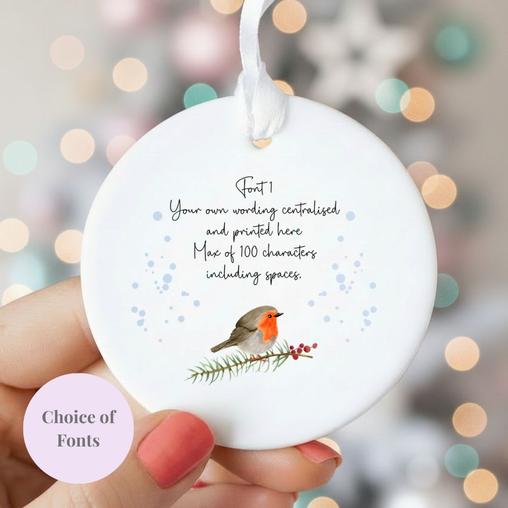 Personalised Wording Robin Ceramic Christmas Bauble