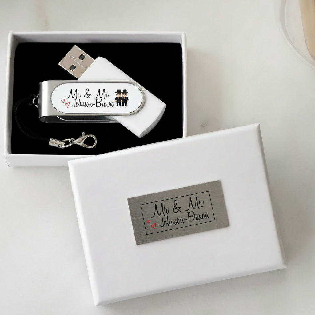 Personalised Mr & Mr Groom and Groom Wedding USB In Gift Box