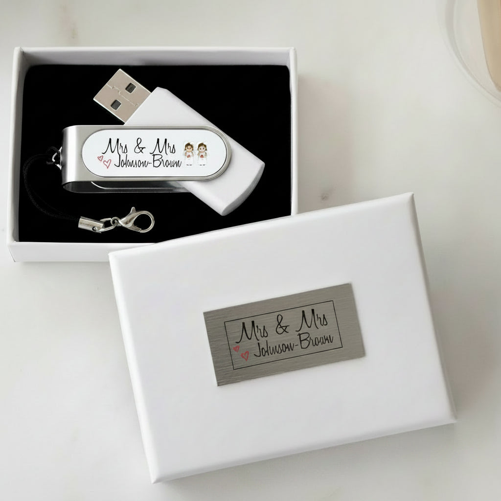 Personalised Mrs & Mrs Bride & Bride Wedding USB In Gift Box
