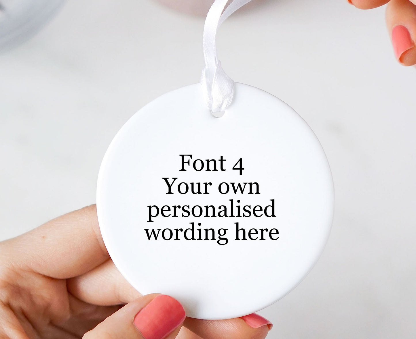Personalised Custom Wording Round Ceramic Keepsake Hanging Ornament