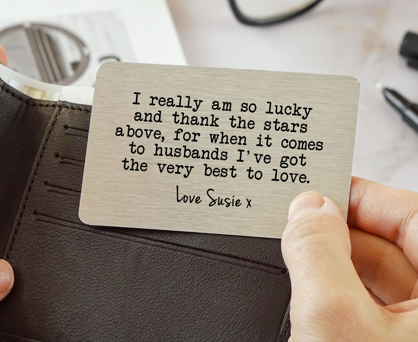 Personalised Husband Sentimental Love Poem Wallet Metal Card
