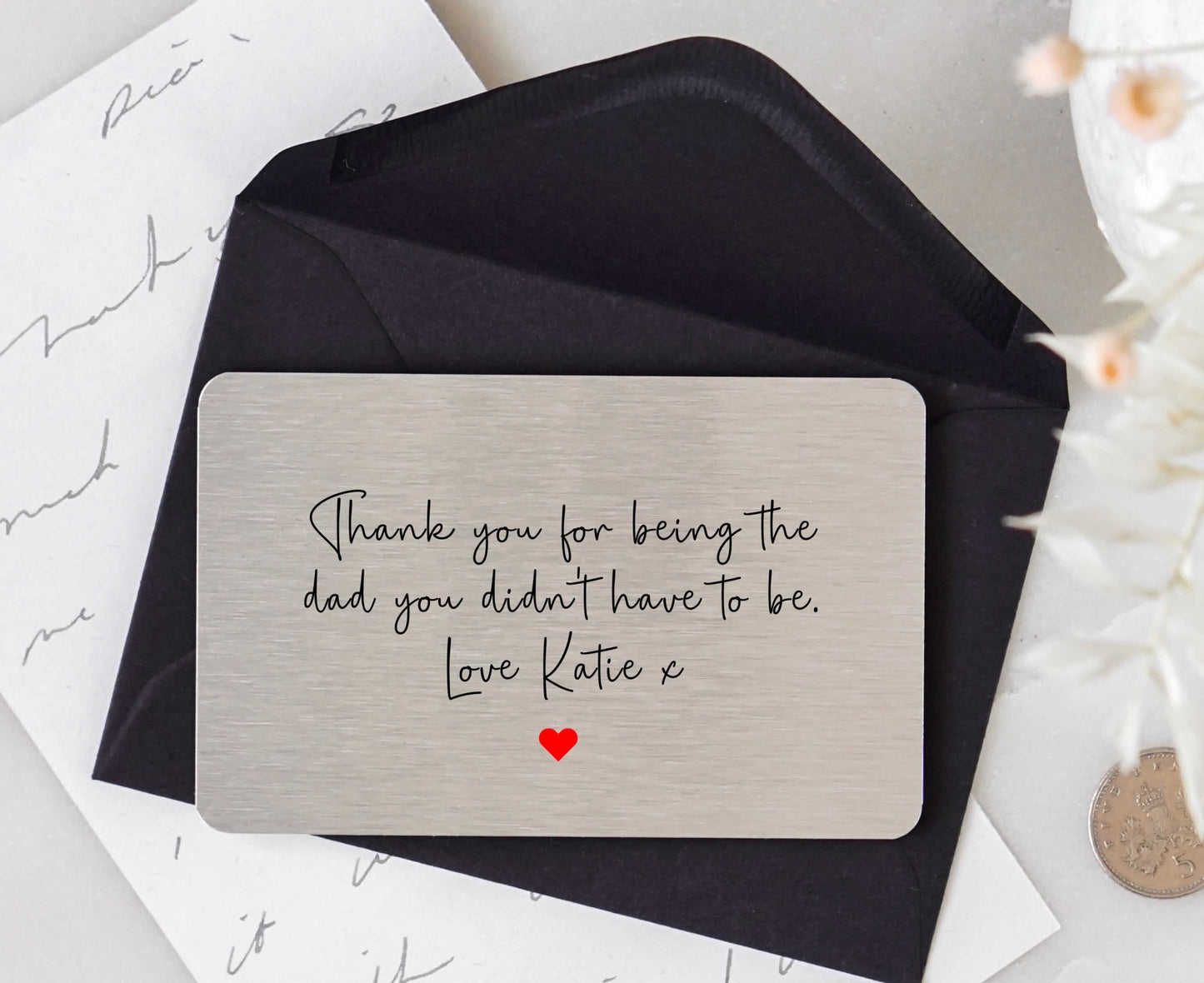 Personalised Stepdad Thank You For Sentimental Poem Metal Wallet Card