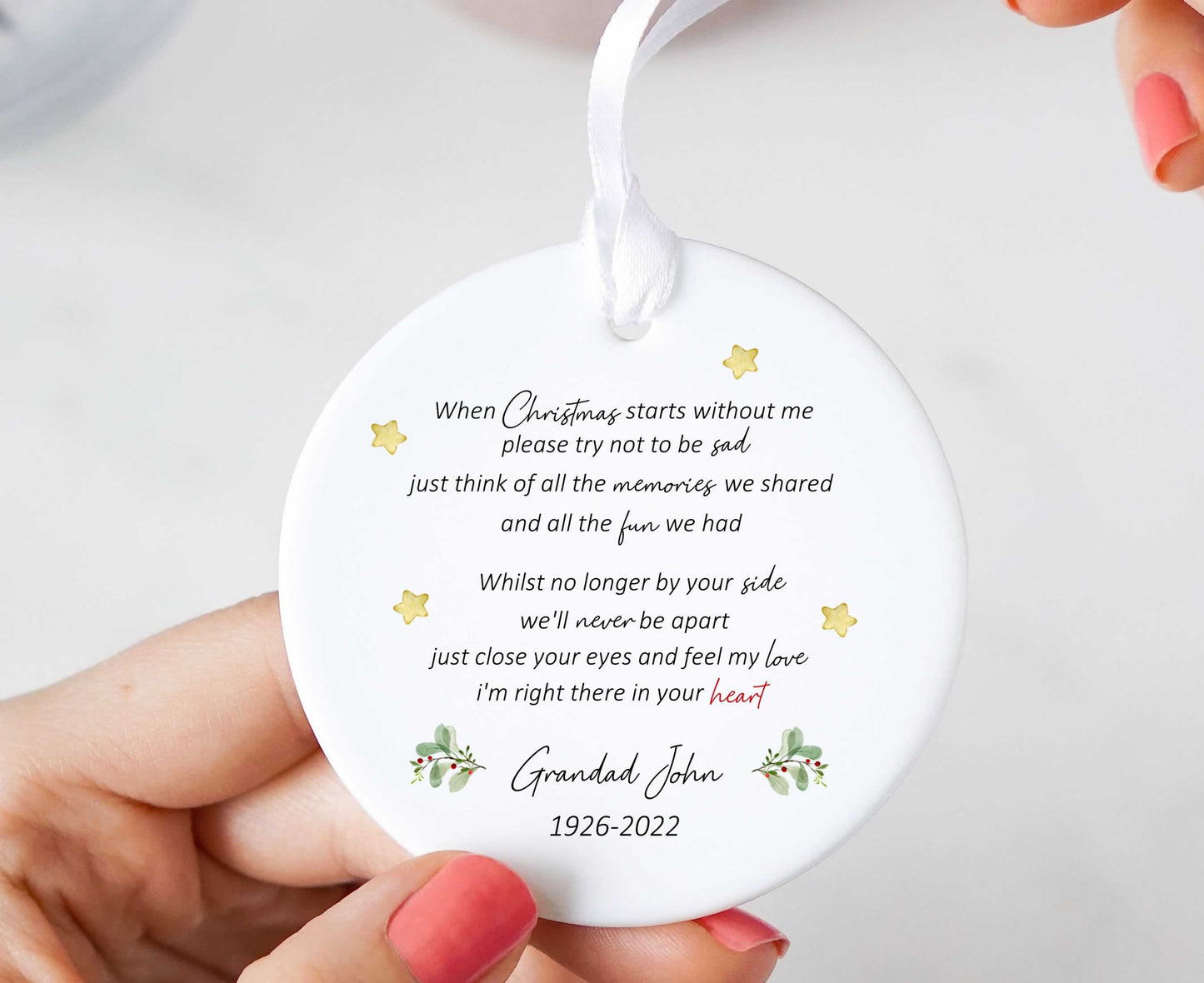 Personalised When Christmas Starts Without Me Memorial Christmas Tree Bauble
