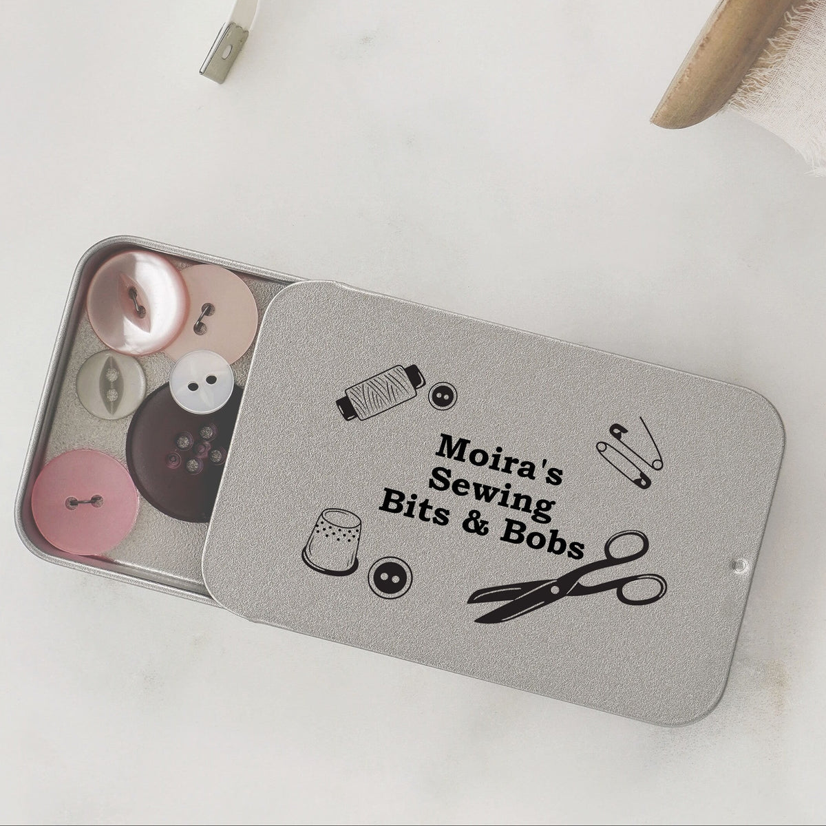 Personalised Name Sewing Bits & Bobs Pocket Sized Metal Tin