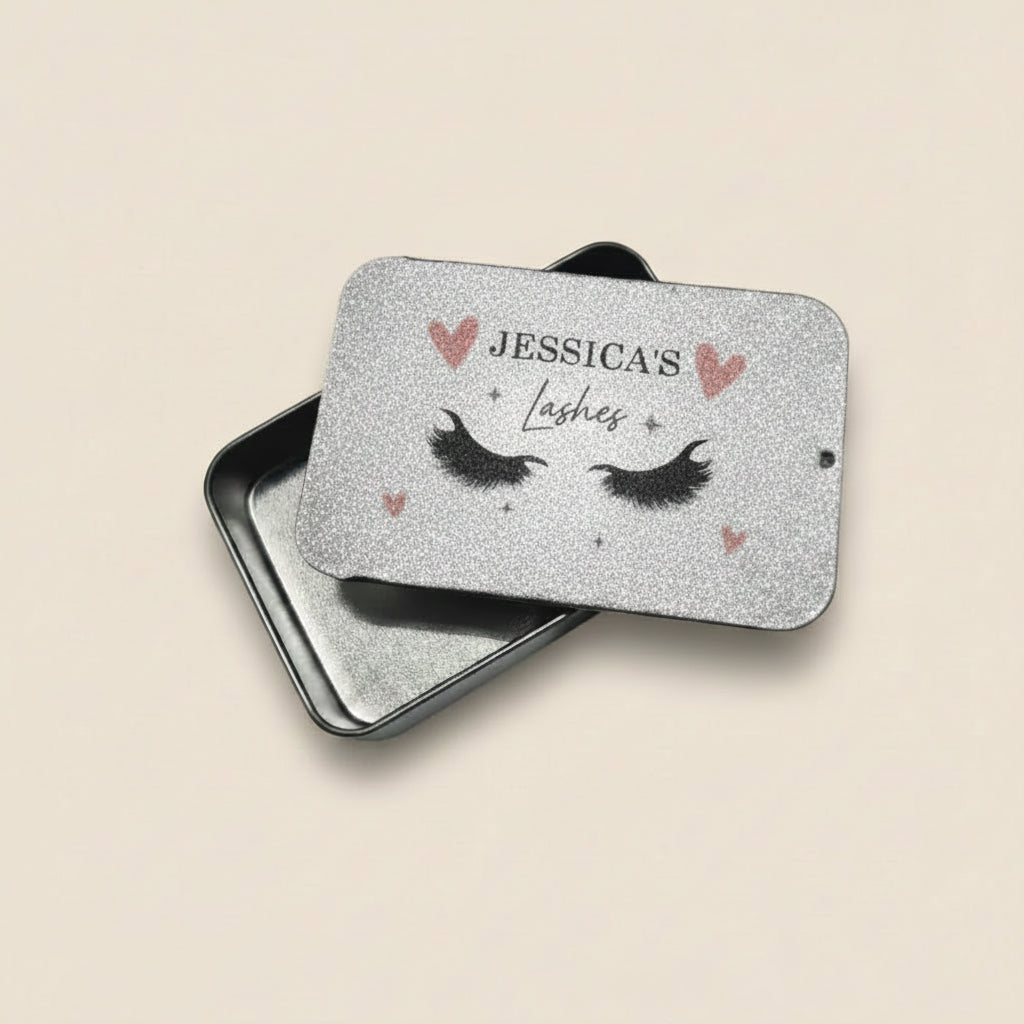 Personalised Name Eyelashes Metal Storage Tin