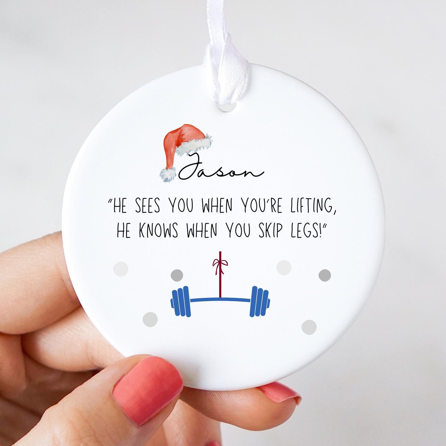 Personalised Weight Lifting Gym Buddy Ceramic Christmas Ornament