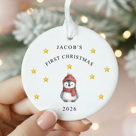 Personalised Baby's 1st Christmas Ceramic Ornament | Cute Penguin Keepsake