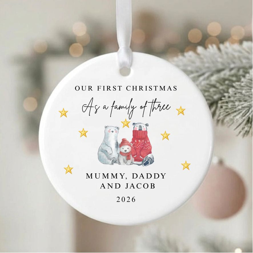 Personalised Family Of Three Four Five First Christmas Ceramic Bauble