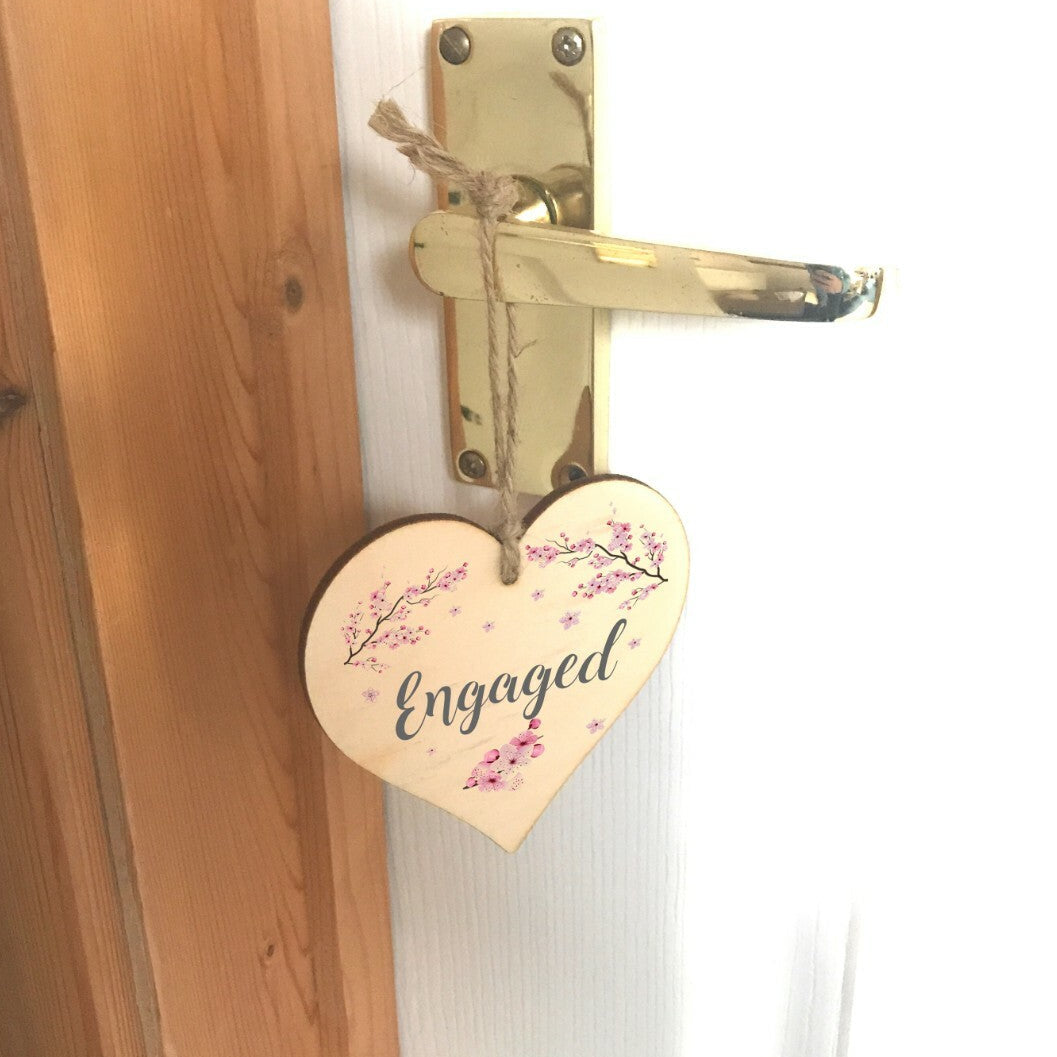 Engaged Vacant Double Sided Wooden Cherry Blossom Heart Door Sign