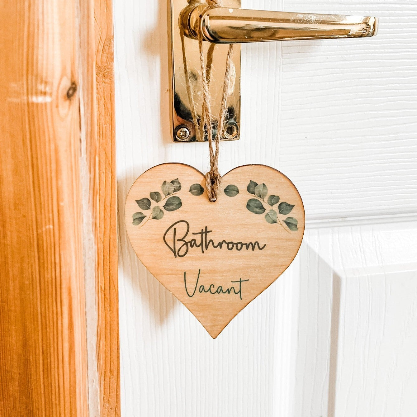 Bathroom Engaged Vacant Eucalyptus Double Sided Wooden Hanging Door Sign