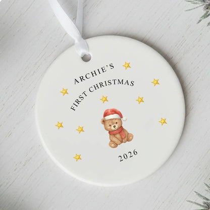 Personalised Cute Bear Baby's 1st Christmas Bauble