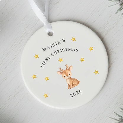 Personalised Baby's First Christmas Deer Ceramic Keepsake Bauble Gift