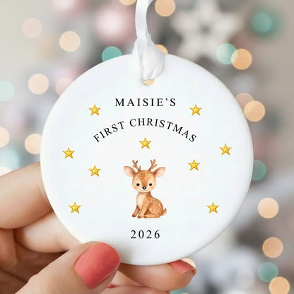 Personalised Baby's First Christmas Deer Ceramic Keepsake Bauble Gift