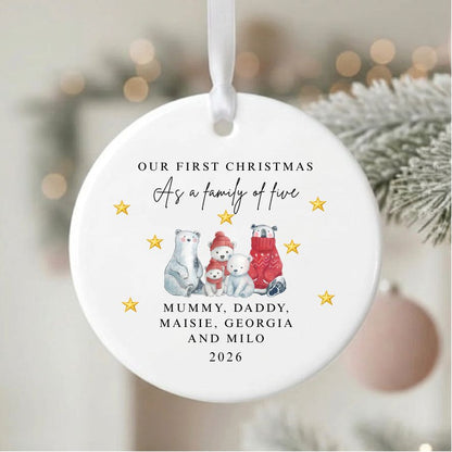 Personalised Family Of Three Four Five First Christmas Ceramic Bauble