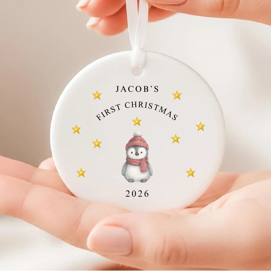Personalised Baby's 1st Christmas Ceramic Ornament | Cute Penguin Keepsake