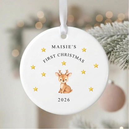 Personalised Baby's First Christmas Deer Ceramic Keepsake Bauble Gift
