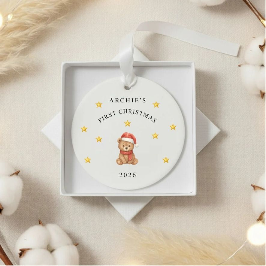 Personalised Cute Bear Baby's 1st Christmas Bauble