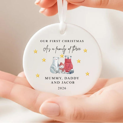 Personalised Family Of Three Four Five First Christmas Ceramic Bauble