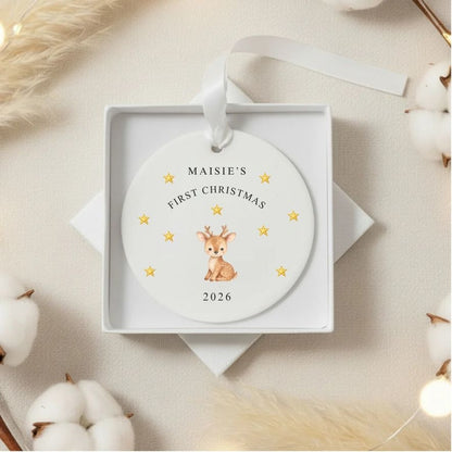 Personalised Baby's First Christmas Deer Ceramic Keepsake Bauble Gift