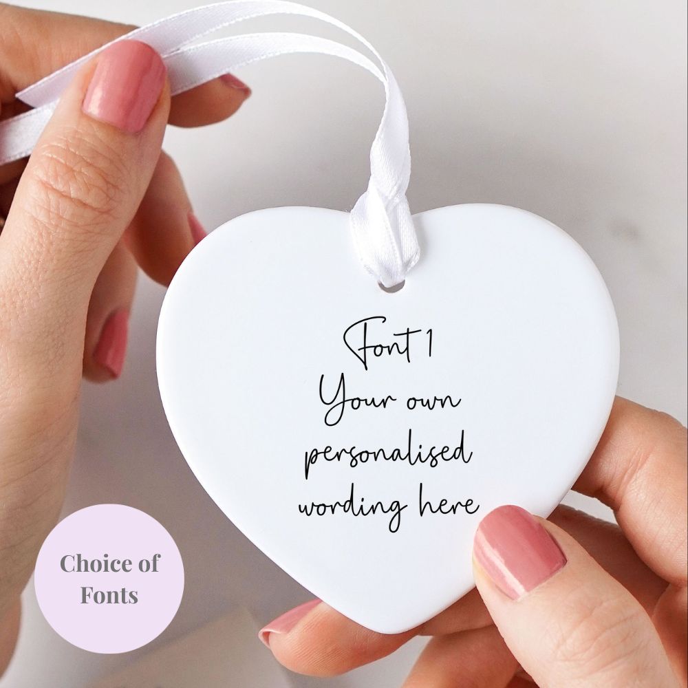 Personalised Custom Wording Heart Ceramic Keepsake Hanging Ornament