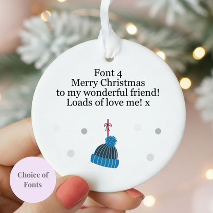 Personalised Wording Bobble Hat Ceramic Christmas Ornament