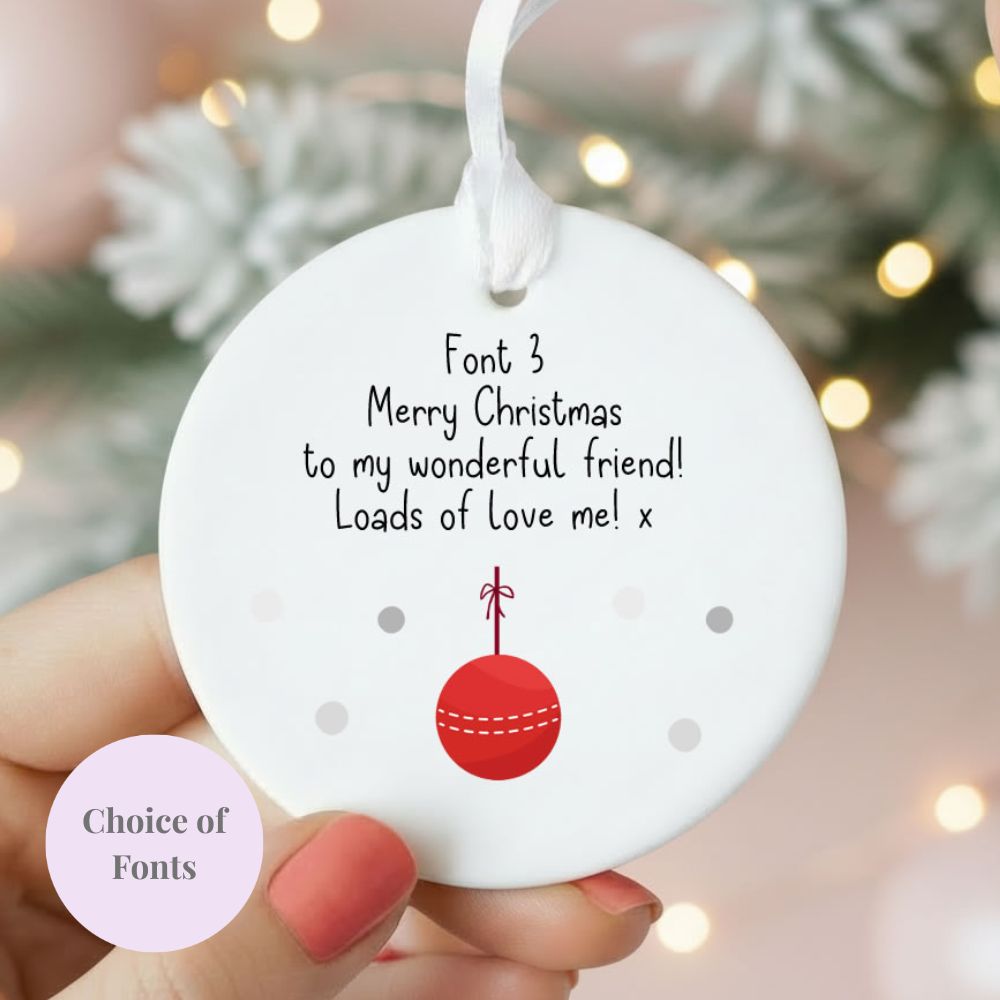 Personalised Wording Cricket Ball Ceramic Christmas Ornament