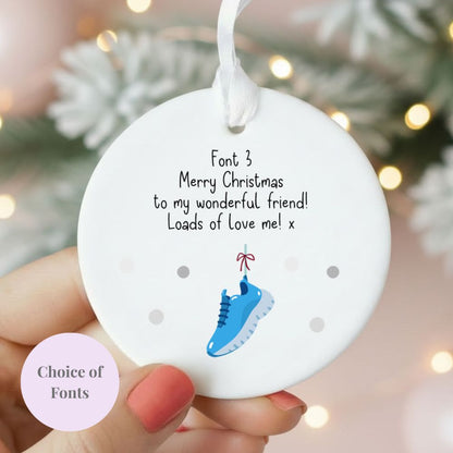 Personalised Wording Running Trainers Ceramic Christmas Tree Ornament