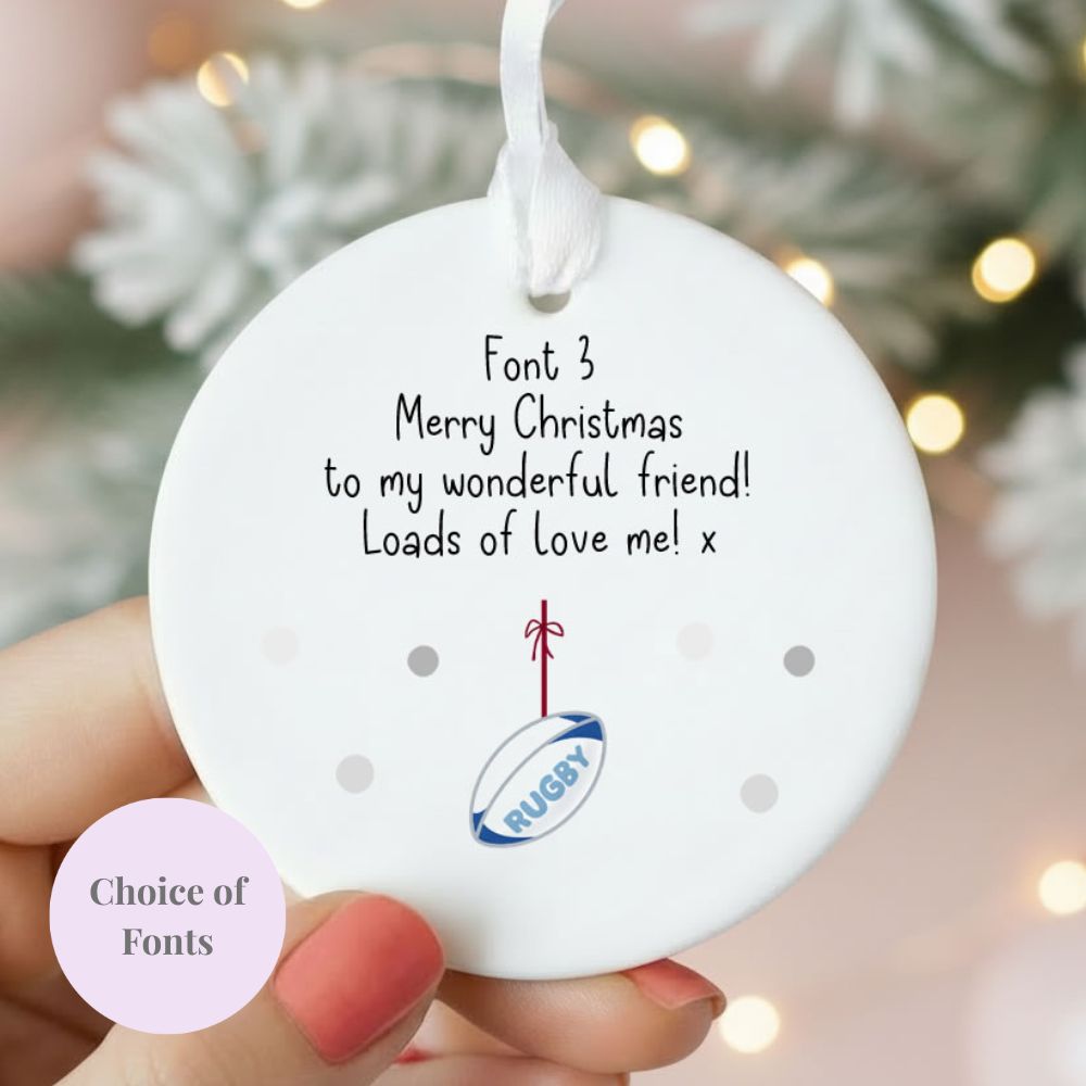 Personalised Wording Rugby Ceramic Christmas Tree Bauble