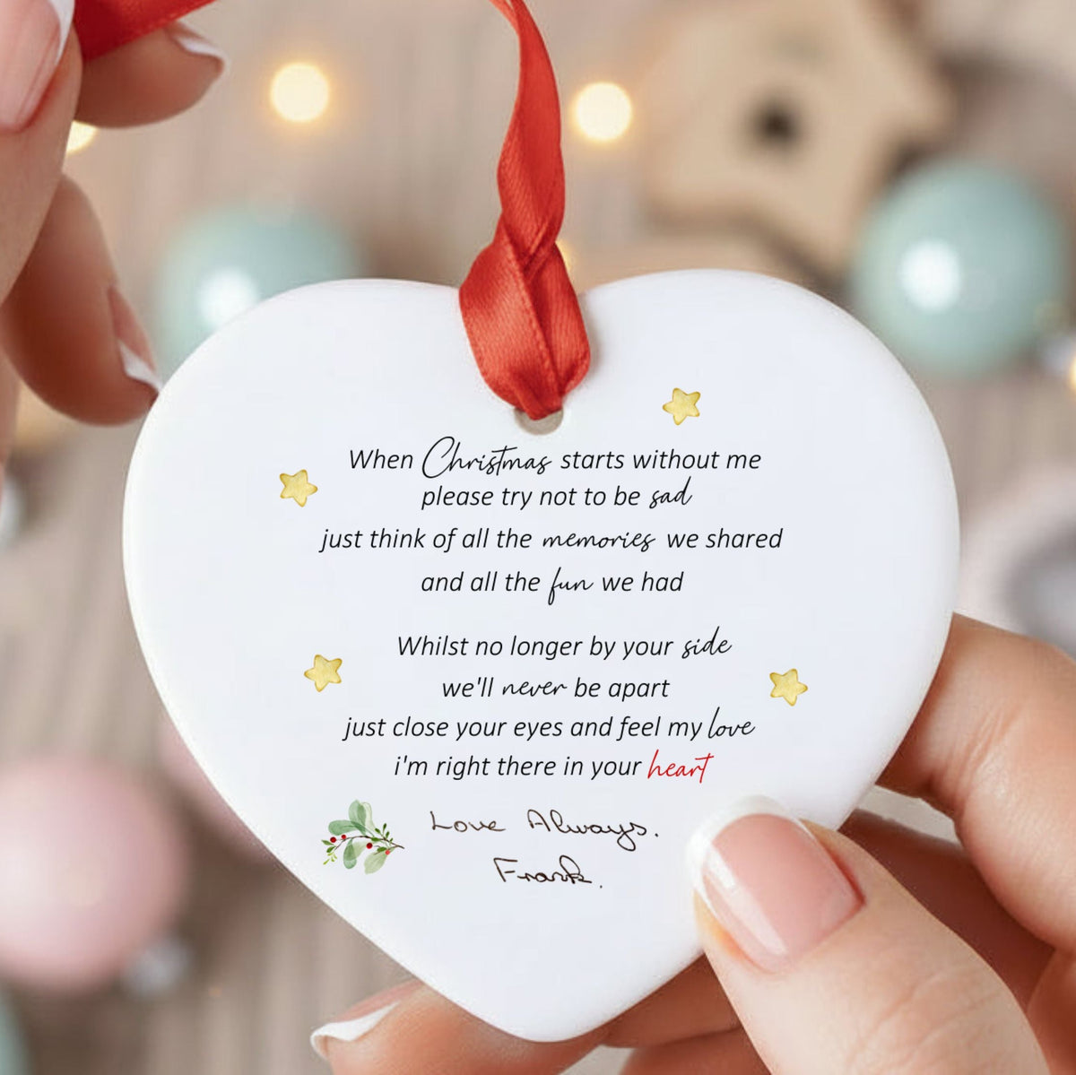 Personalised OWN HANDWRITING Memorial Poem Christmas Bauble