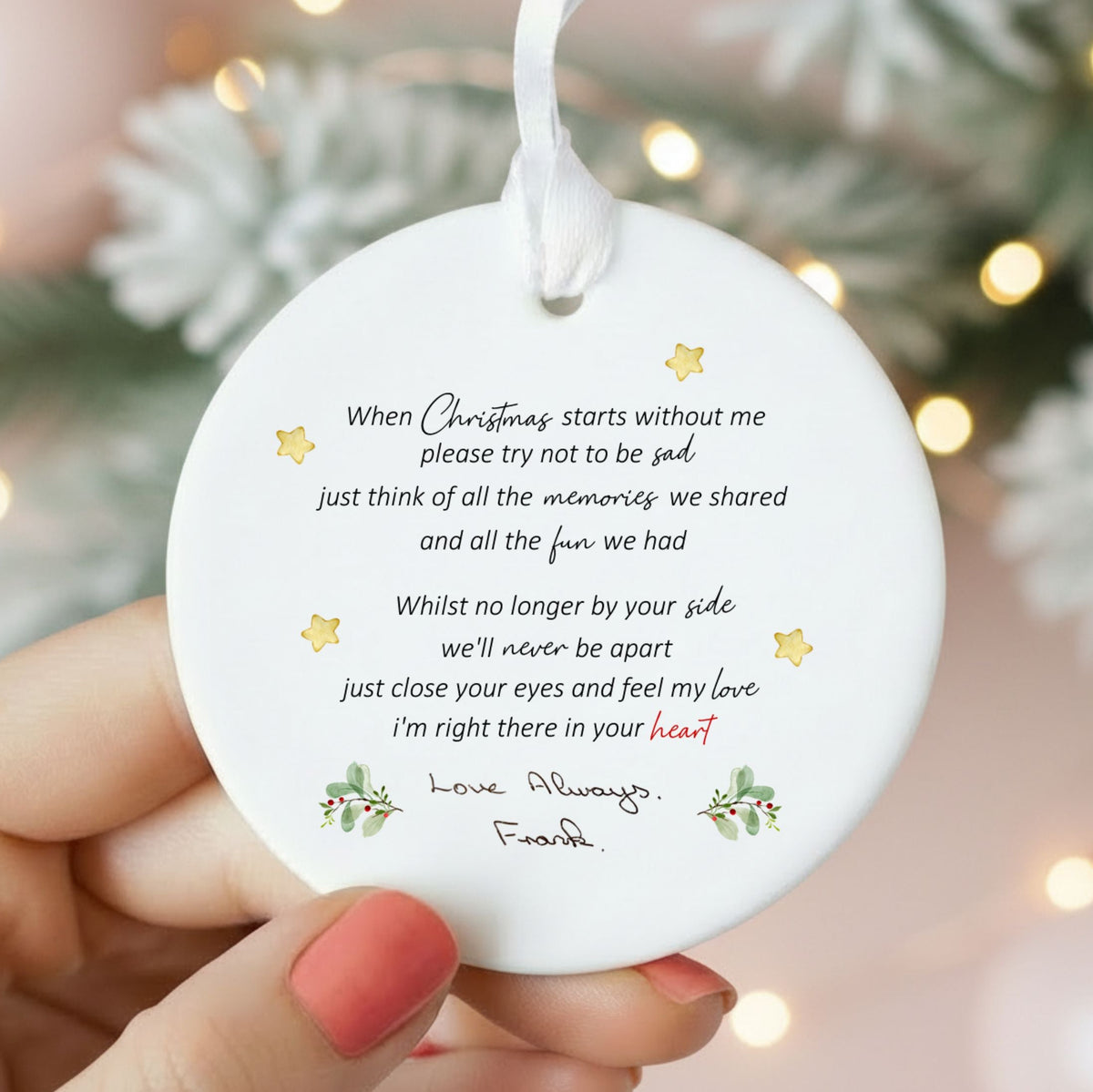 Personalised OWN HANDWRITING Memorial Poem Christmas Bauble