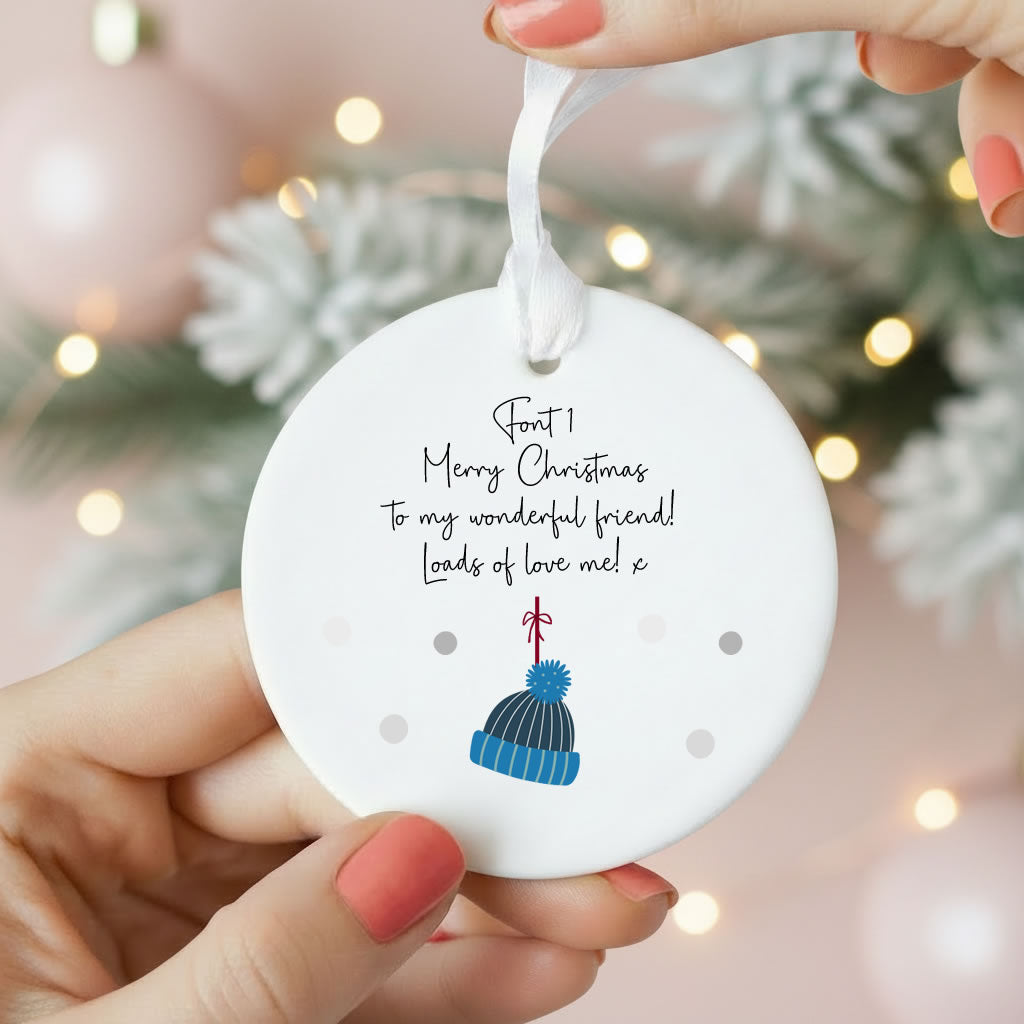 Personalised Wording Bobble Hat Ceramic Christmas Ornament
