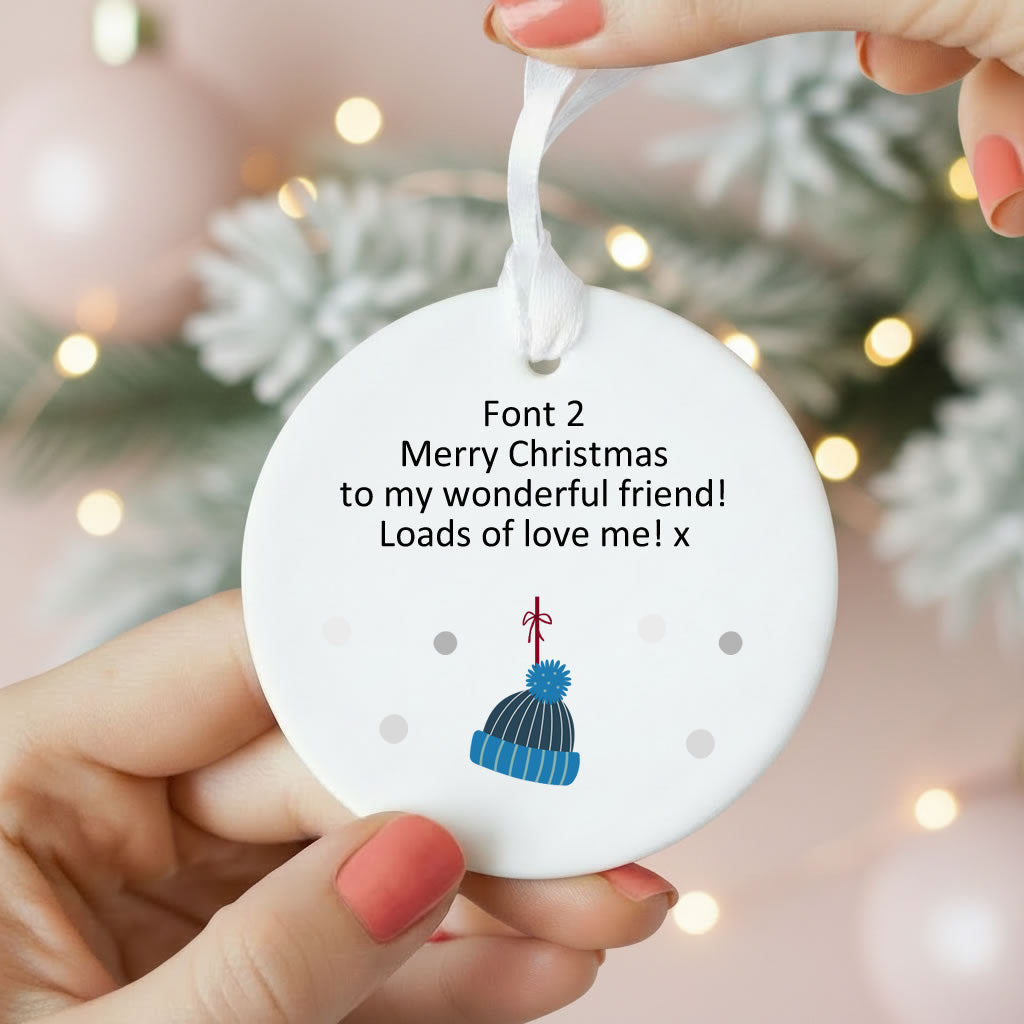 Personalised Wording Bobble Hat Ceramic Christmas Ornament