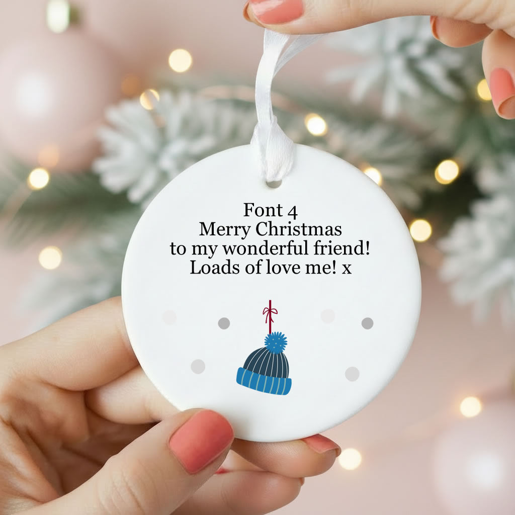 Personalised Wording Bobble Hat Ceramic Christmas Ornament