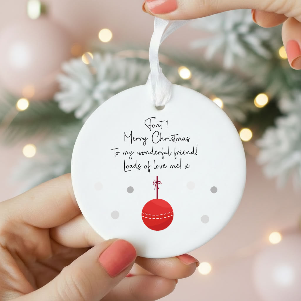 Personalised Wording Cricket Ball Ceramic Christmas Ornament