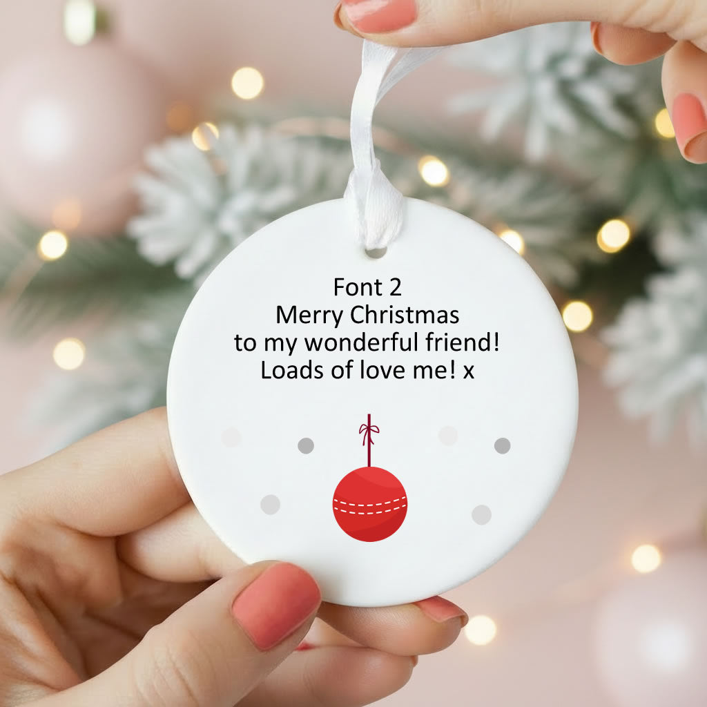Personalised Wording Cricket Ball Ceramic Christmas Ornament