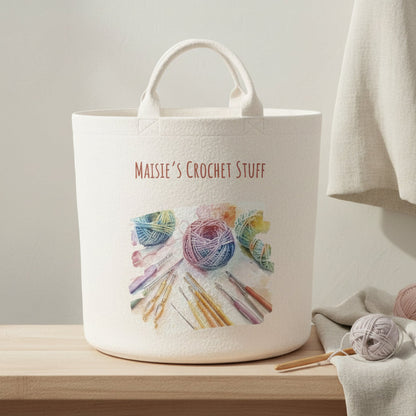 Personalised Name Crochet Felt Storage Trug Basket