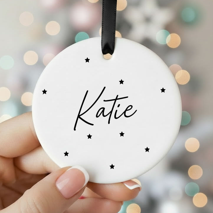 Personalised Name Monochrome Round Christmas Decoration
