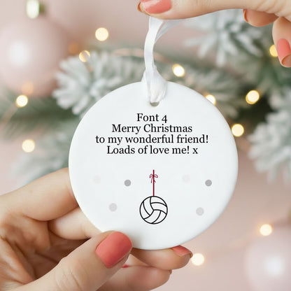 Personalised Wording Text Ceramic Round Christmas Bauble Decoration Ornament Netball Sports Design Tree Decoration Keepsake Gift