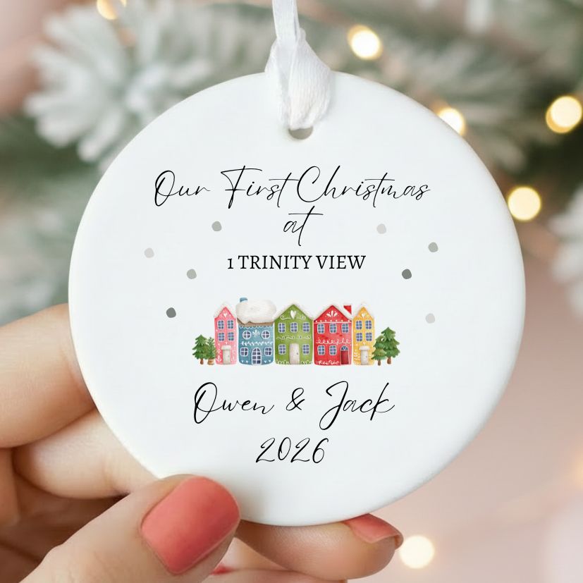 Personalised Our First Home 1st Christmas At Street Name Ceramic Bauble