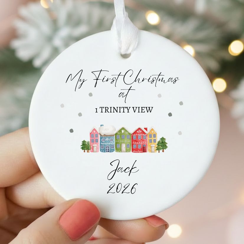 Personalised Our First Home 1st Christmas At Street Name Ceramic Bauble