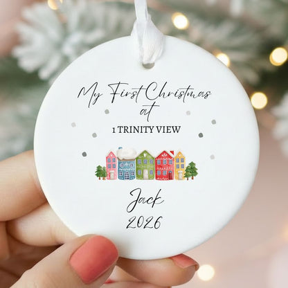 Personalised Our First Home 1st Christmas At Street Name Ceramic Bauble