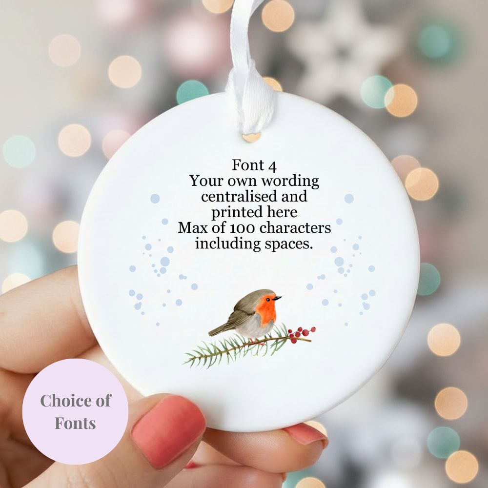 Personalised Wording Robin Ceramic Christmas Bauble