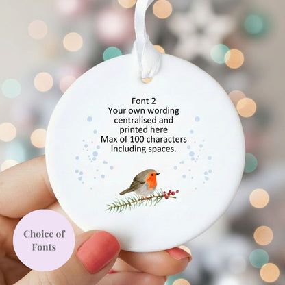 Personalised Wording Robin Ceramic Christmas Bauble