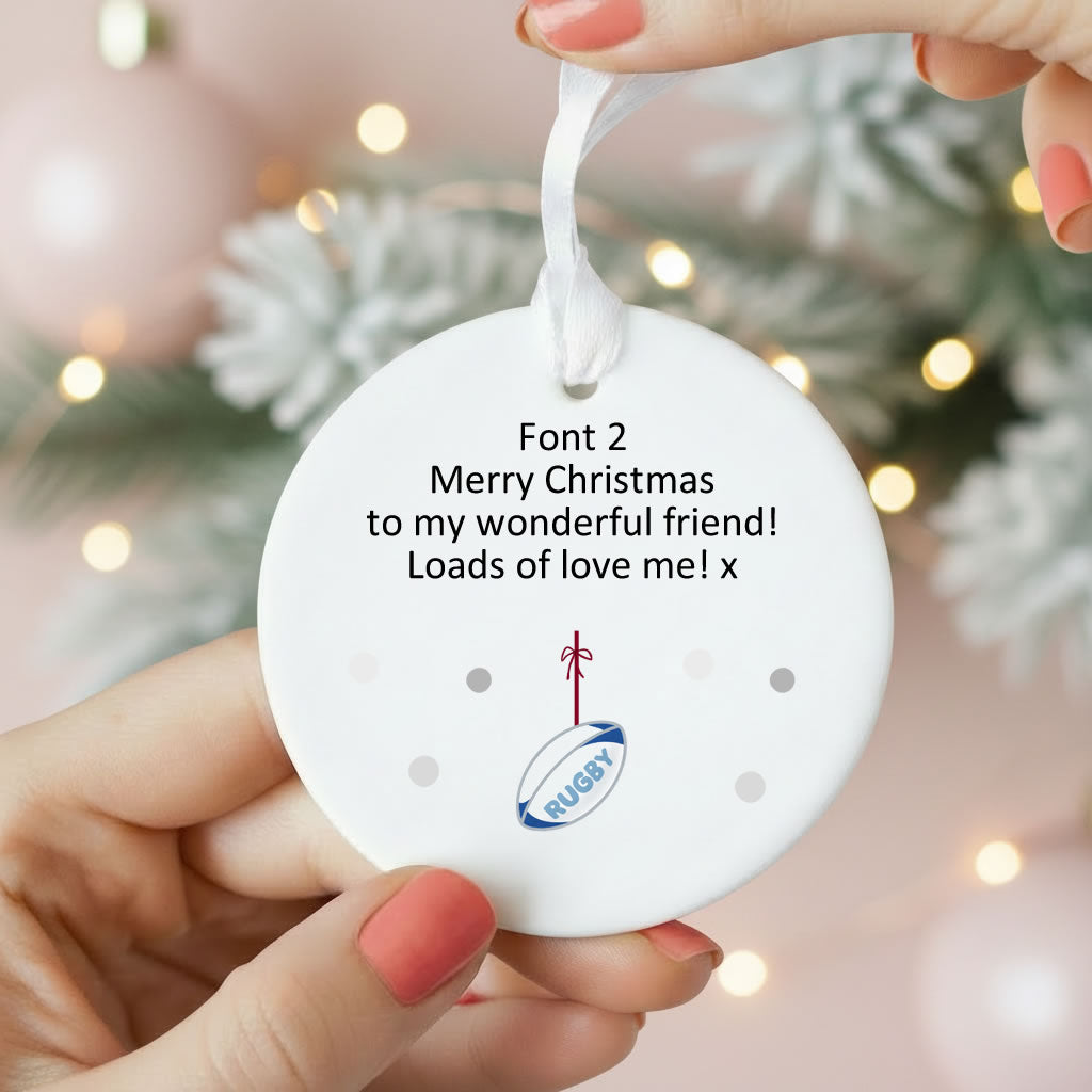 Personalised Wording Rugby Ceramic Christmas Tree Bauble