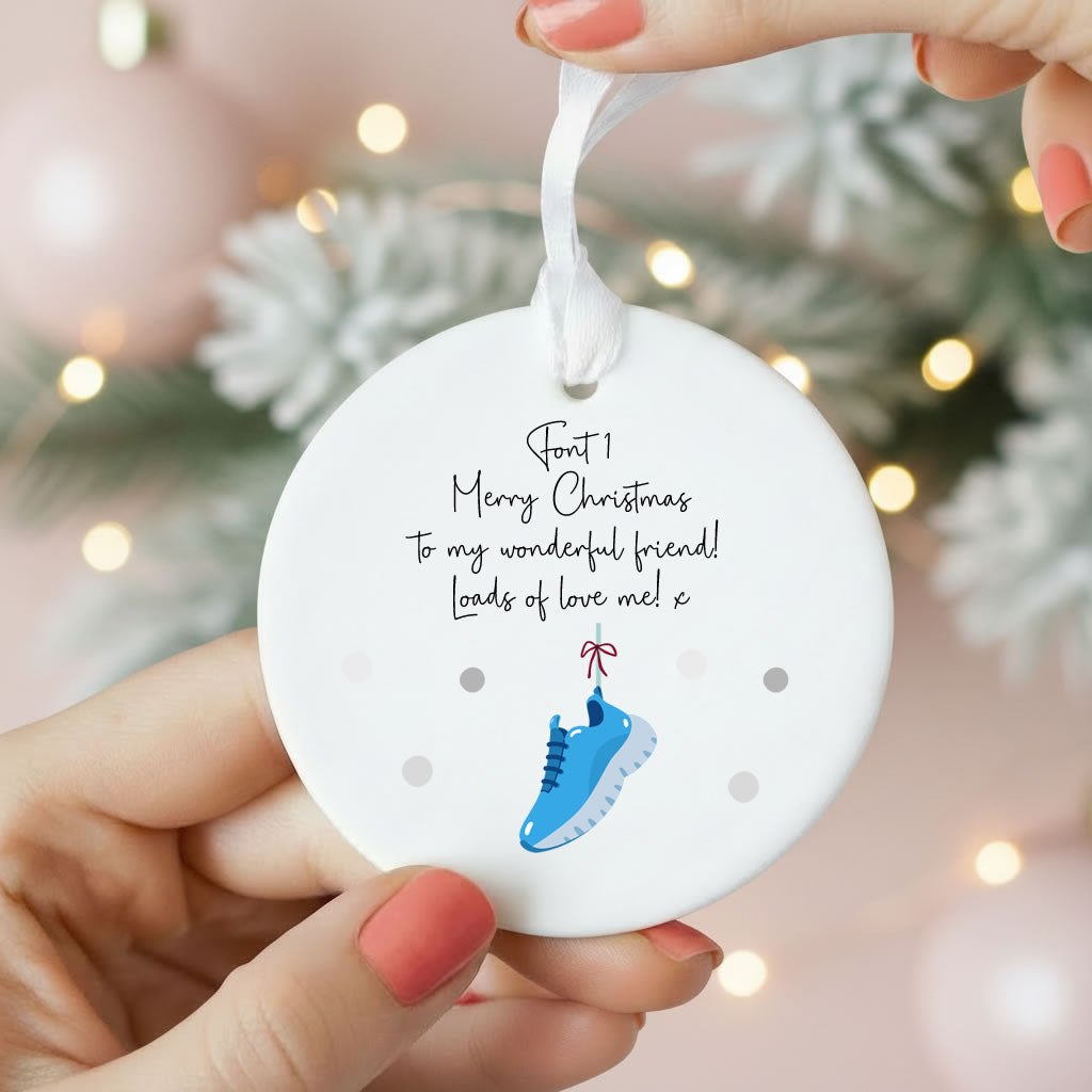 Personalised Wording Running Trainers Ceramic Christmas Tree Ornament