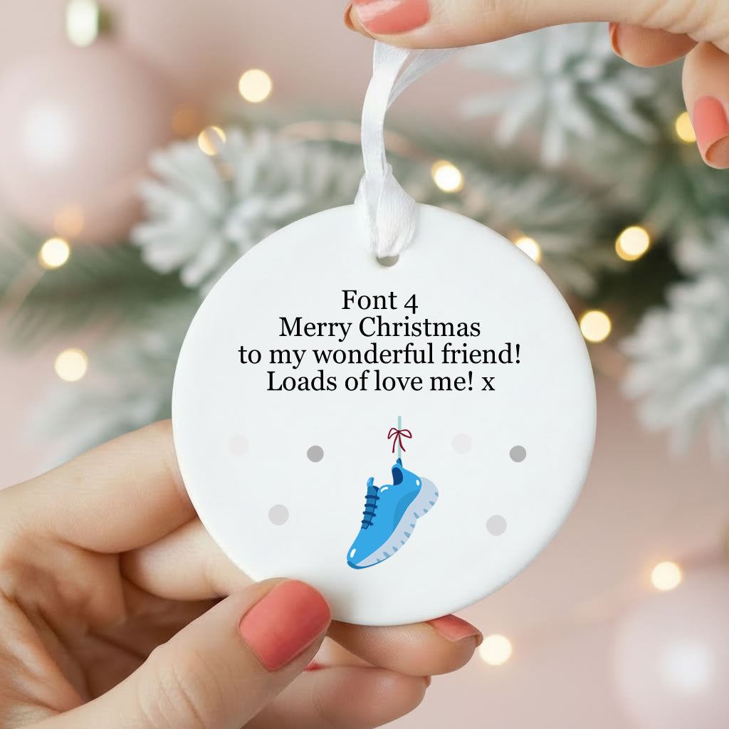 Personalised Wording Running Trainers Ceramic Christmas Tree Ornament
